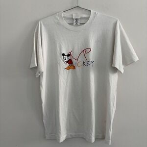 Vintage Mickey & Co Disney Mickey Mouse Embroidered T Shirt White USA Made XL